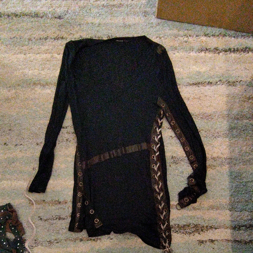 Salvage Black Long Sleeve Lace-Up Detail Dress